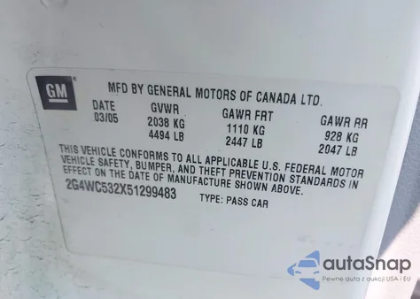 2005 Buick Lacrosse Cx из США, поврежденный, VIN 2G4WC532X51299483